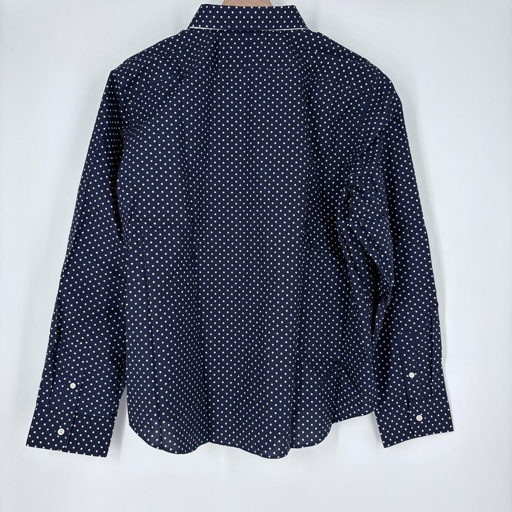 Lauren Ralph Lauren Navy Blue White Polka Dots Women’s Button Down Shirt - Picture 6 of 9